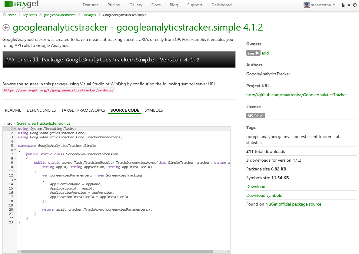 Browse NuGet source code on MyGet