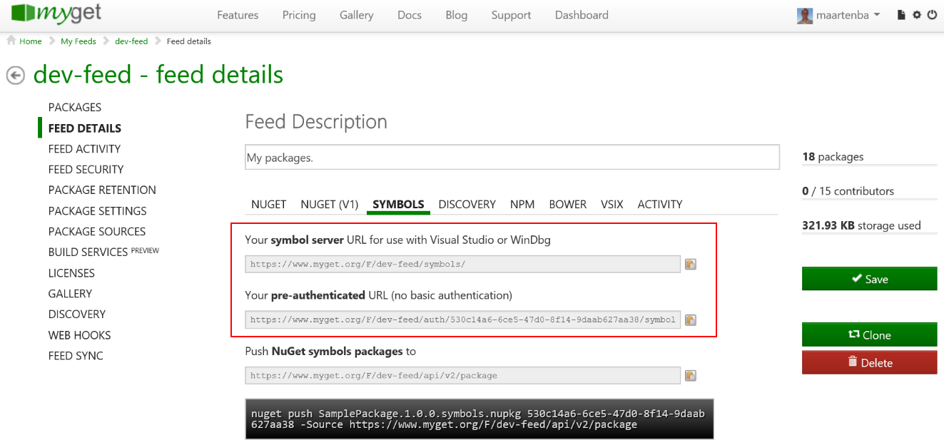 SymbolServer URL in MyGet feed settings