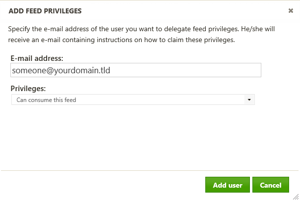 Inviting other users to a feed and assigning them a specific privilege