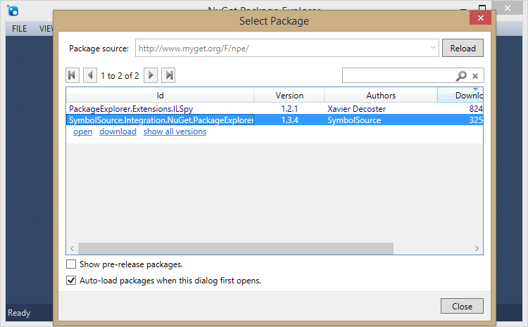 Installing the SymbolSource Plugin in NuGet Package Explorer