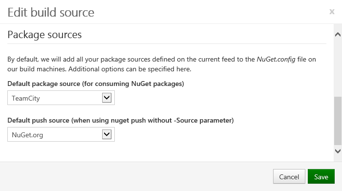 Setting default package sources during build