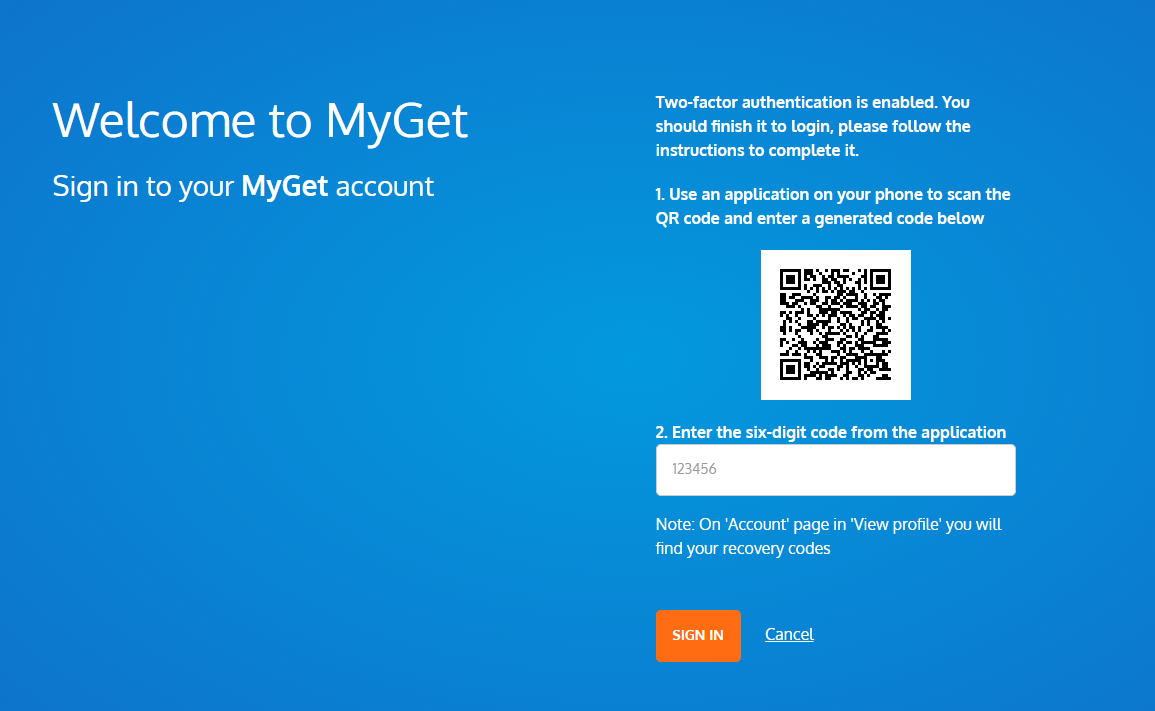 Oblige all users with access to your MyGet Enterprise instance to configure 2FA the first time they log in.