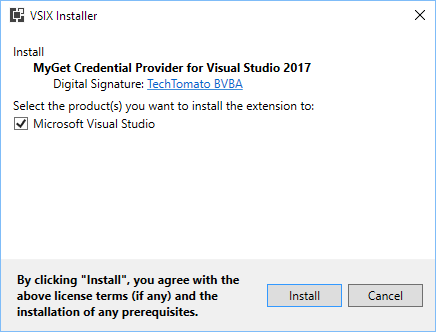 Install the MyGet Credential Provider for Visual Studio 2017!